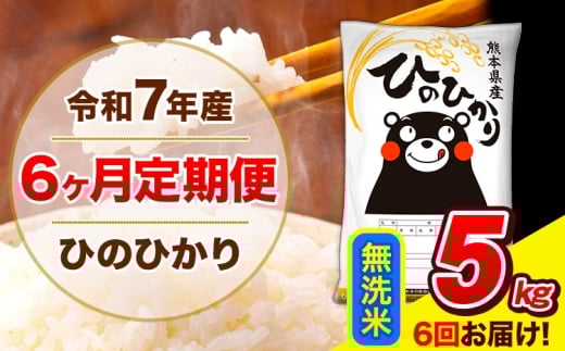 令和7年産  ひのひかり 【6ヶ月定期便】 無洗米  5kg (5kg×1袋) 計6回お届け 《お申込み翌月から出荷》 熊本県産 無洗米 精米 ひの 米 こめ お米 熊本県 長洲町