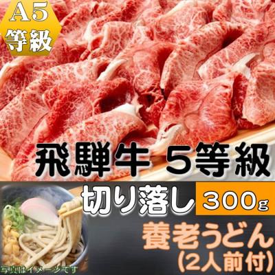 ふるさと納税 養老町 飛騨牛 5等級　切り落し　300g　養老うどん付(2人前)