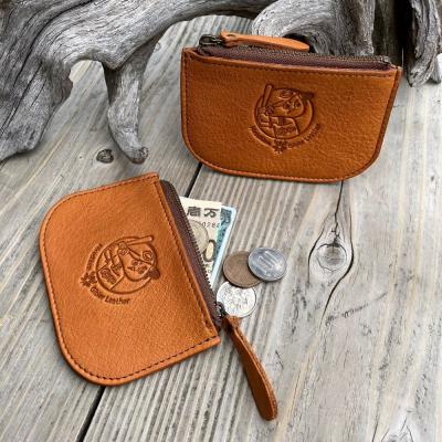 ふるさと納税 東広島市 【広島ジビエレザー×広島東洋カープ】東広島産鹿革使用☆ファスナーポーチ☆ヴィンテージキャメル