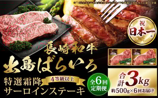 【全6回定期便】長崎和牛「出島ばらいろ」特選霜降 サーロインステーキたっぷり500g ／国産 A4等級以上 和牛 牛肉 お肉 ステーキソース 塩コショウ付き 冷凍 長崎