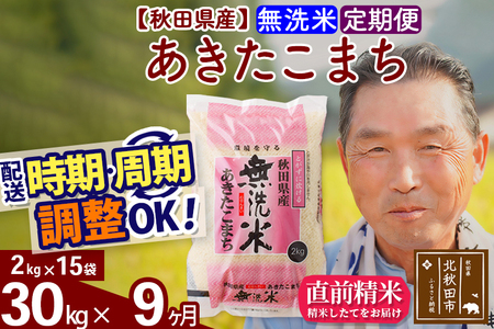 ※新米 令和6年産※《定期便9ヶ月》秋田県産 あきたこまち 30kg【無洗米】(2kg小分け袋) 2024年産 お届け時期選べる お届け周期調整可能 隔月に調整OK お米 おおもり