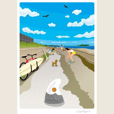 ふるさと納税 茅ヶ崎市 湘南・茅ヶ崎で描く、海を感じるイラストアート『ジークレーアートフレーム　SL-12』(大:四つ切) |  | 02