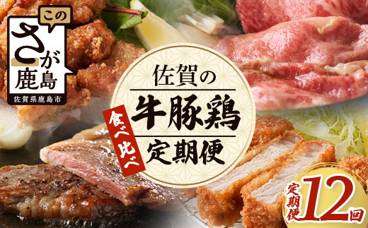 定期便12回 佐賀の「牛・豚・鶏」食べ比べ 定期便 12ヶ月 12ヵ月 佐賀牛 ありた鶏 佐賀県産豚肉 肉 定期 牛肉 豚肉 鶏肉 黒毛和牛 焼き肉 焼肉 しゃぶしゃぶ ステーキ バラエティ ふるさと納税 佐賀県 鹿島市 P-9