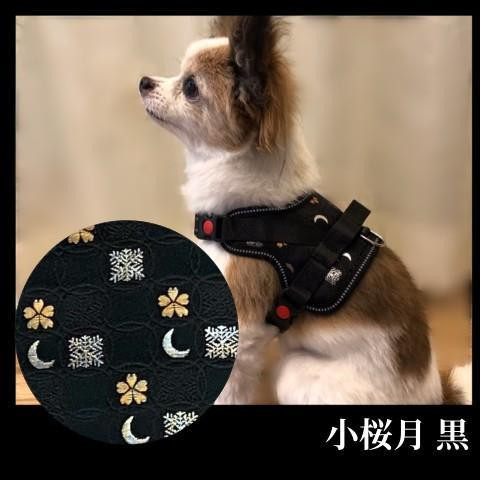 
【柴犬コウタのハッピィショップ】小型犬用 京都西陣金襴織 ハーネス 華～HANA～ （小桜月 黒）
