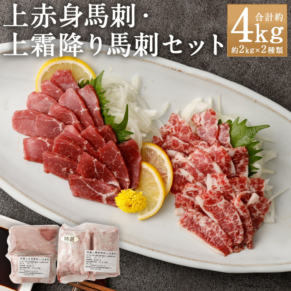 【ふるさと納税】特選上赤身馬刺し・特選上霜降り馬刺しセット 計約4kg（約2kg（約100g×20パック）×2種類） 馬刺し 馬刺 馬肉 お肉 赤身 霜降り 真空パック 小分け ギフト 贈答 冷凍 九州 熊本県 人吉市 送料無料