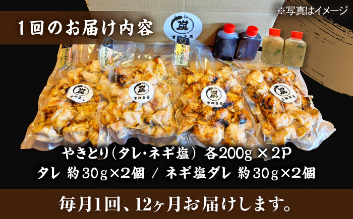 【12回定期便】本格炭火焼 やきとり パラちゃん 250g×4パックセット（タレ・塩 各2パック）/すみまる [UDH059]