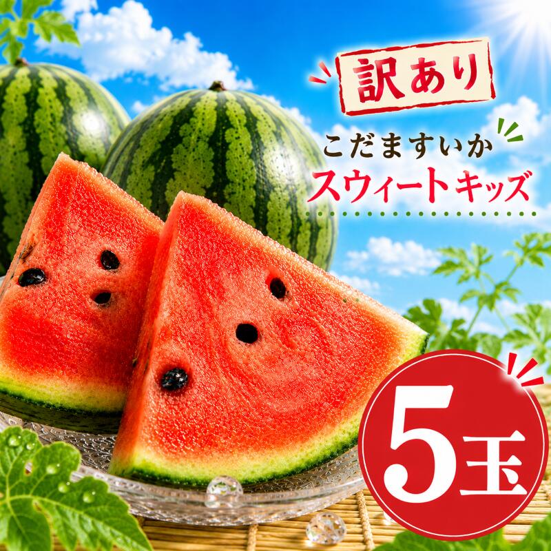 【ふるさと納税】 スイカ 訳あり 小玉スイカ 5玉 スウィートキッズ 小玉 こだま すいか スイカ 西瓜 果物 人気 おすすめ 旬 夏 シャリ さっぱり 甘い フルーツ くだもの デザート 果汁 傷 規格外 訳あり品 訳アリ 季節限定 夏季限定 期間限定 お取り寄せ 家庭用 茨城 筑西