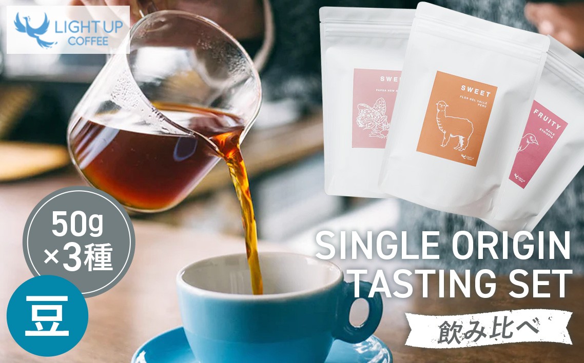 
                  SINGLE ORIGIN TASTING SET　50g×3種類 ／ シングルオリジンコーヒー コーヒー豆 シングルオリジン 飲み比べ スペシャルティコーヒー テイスティングセット コーヒーギフト 浅煎り 中煎り フルーティー 柑橘 ベリー ハンドドリップ おうちカフェ コーヒー初心者 LIGHT UP COFFEE 東京都 [No.223]
                