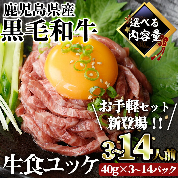【ふるさと納税】＜内容量が選べる＞【生食好きにおすすめ！】鹿児島県産黒毛和牛ユッケ3〜14人前(40g×3〜14パック) たれ付き 国産 鹿児島県産 黒毛和牛 ユッケ 冷凍 牛肉 生 小分け 個包装 選べる【カミチク】