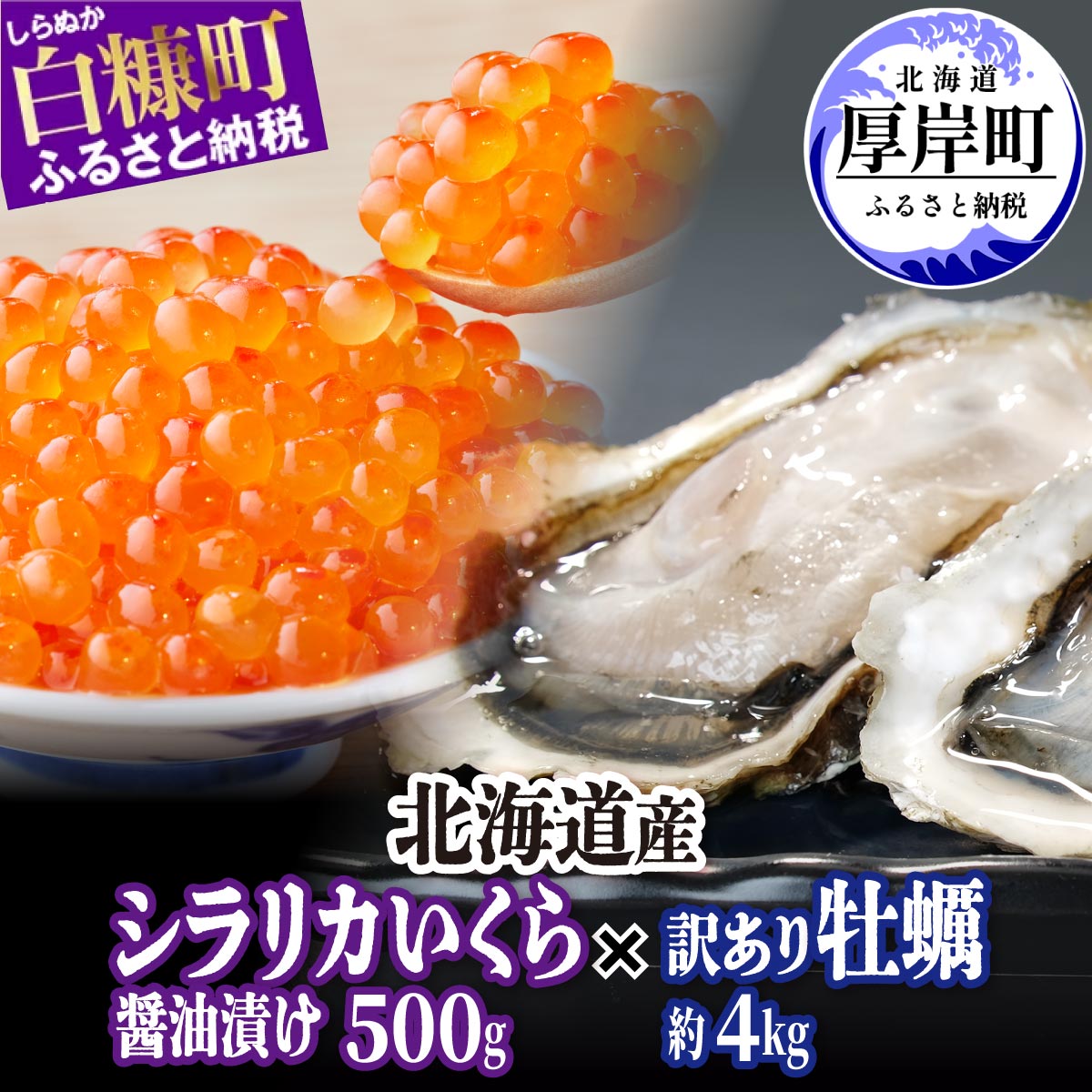 【ふるさと納税】北海道産 シラリカいくら 【醤油漬け】 500g (250g×2) × 北海道産 牡蠣 約4kg 訳あり 厚岸産 ふるさと納税 海鮮 セット いくら イクラ 牡蠣 生牡蠣 カキ 殻付き 海鮮 生食用 海鮮 海鮮丼 魚介 貝 ふるさと 贈答用 人気 ランキング 北海道 白糠町 厚岸町