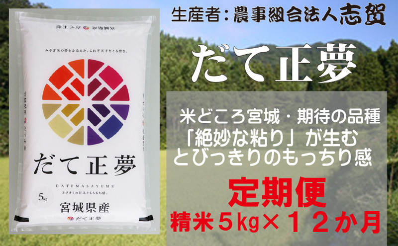 【12ヶ月定期便】宮城県岩沼市産 志賀沢米 だて正夢 精米5kg