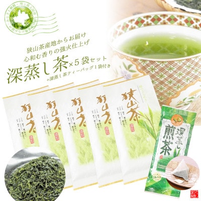 深蒸し茶100g×5袋+TB1袋　狭山茶産地からお届け　心和む香りの強火仕上げ【1517900】