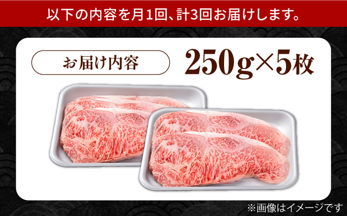 【3回定期便】佐賀県産 黒毛和牛 贅沢ロースステーキ 250g×5枚（計1250g）【株式会社いろは精肉店】 [IAG093]