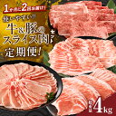 【ふるさと納税】定期便 ＼1か月に2回お届け！！／ 使いやすい 牛 豚 スライス肉 セット 総重量4kg 肉 牛肉 豚肉 ビーフ 豚バラ 国産 食品 黒毛和牛 おかず お弁当 赤身 焼肉 すき焼き しゃぶしゃぶ おすすめ グルメ お祝い 記念日 小分け ミヤチク 宮崎県 都農町 送料無料