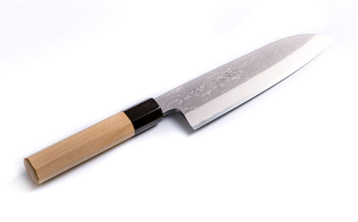 鐵泉玉鋼　墨流し三徳包丁 片刃（右利き） 18cm  島根県雲南市/株式会社たなべたたらの里（奥出雲前綿屋　鐵泉堂）キッチン用品 日本製 万能 包丁 [AIAV021]