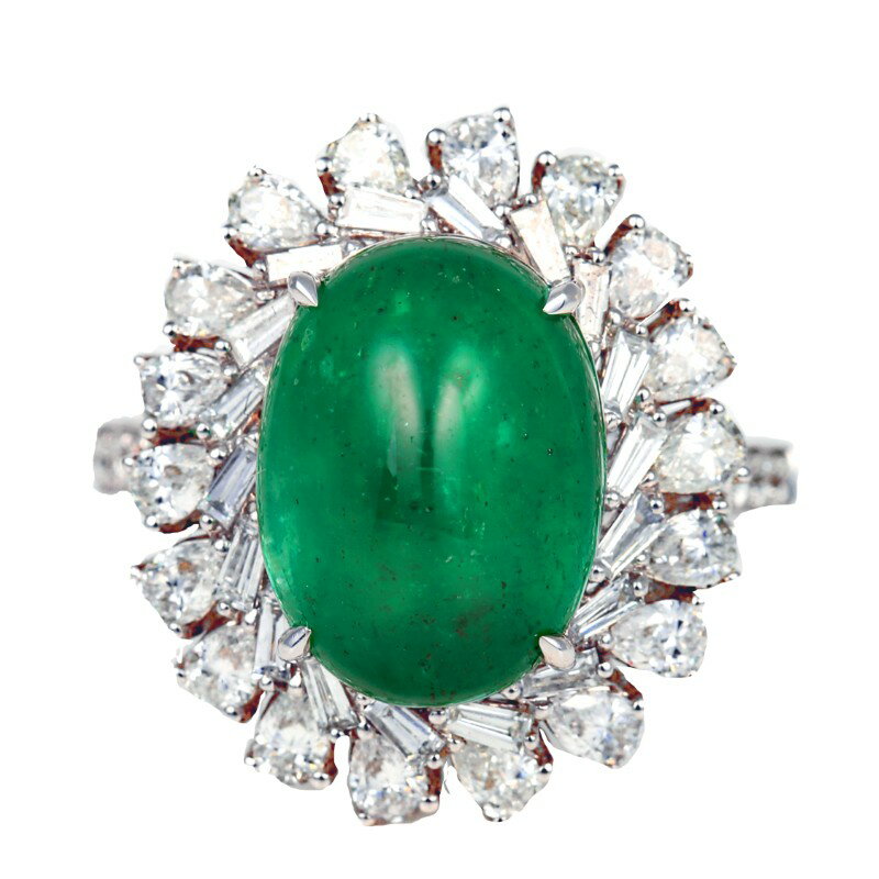 【ふるさと納税】＜ 甲府ジュエリー ＞ リング 指輪 ジュエリー レディース アクセサリー エメラルド 7.03CT 大粒 K18 WG カボションルース ダイヤモンド 1.54CT ギフト プレゼント ラッピング 誕生日 ジュエリーケース付 鑑別書付 保証書付 k098-352