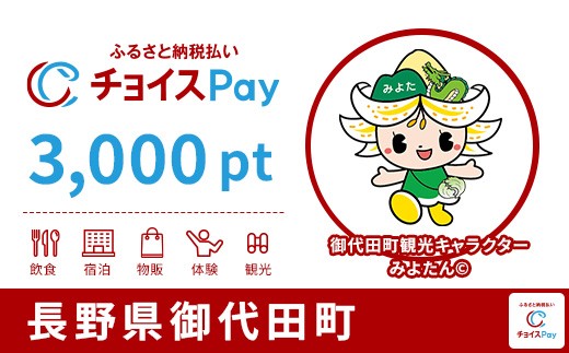 
                  御代田町チョイスPay 3,000pt【会員限定のお礼の品】
                