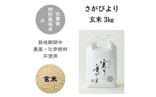 
            「実り咲かす」農薬・化学肥料不使用 さがびより玄米3kg：B115-018
          