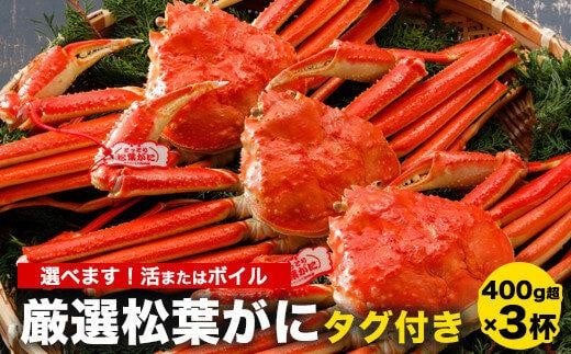 
            772.【選べます！活またはボイル】 ≪2025年11月発送≫ 特撰 松葉がに【ブランドタグ付き】 400g超×3杯【松葉ガニ 松葉蟹 松葉かに 蟹 かに 山陰 特大 大きい 活 ボイル タグ付き 鳥取県産 鳥取県 北栄町 おすすめ 人気 新鮮】
          