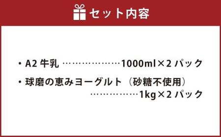 球磨の恵み「A2牛乳」と「球磨の恵みヨーグルト（砂糖不使用）｣ セット 生乳 乳製品 カゼイ菌 ぎゅうにゅう ミルク 