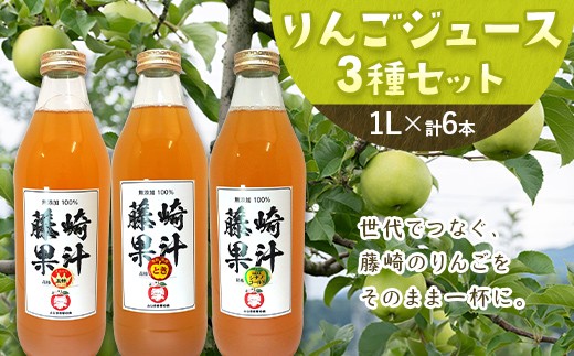 りんごジュース 3種セット（王林・シナノゴールド・トキ） 各1リットル×2本 【ふじさき季の会】 青森りんご リンゴ 林檎 アップル ふじ発祥の地 おすすめ 東北 青森県 藤崎町 F41-0111