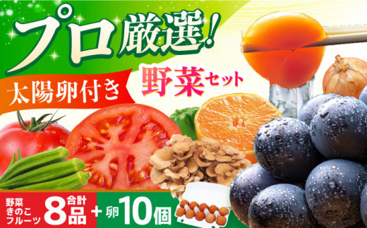 【少人数世帯向け】卵付き野菜セット (野菜・果物・キノコ8品目+ブランド卵10個) 詰め合わせ  レギュラーサイズ 長崎県/吉岡青果 [42ACAF002] フルーツ キノコ 新鮮 セット 詰め合わせ 詰合せ 産地 直送 国産 季節の野菜 ひとりぐらし 一人 ふたりぐらし 二人 太陽たまご 太陽卵 たまご 玉子 野菜詰め合わせ