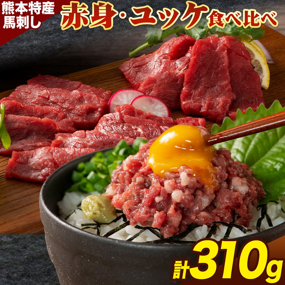 【ふるさと納税】熊本 特産 馬刺し 食べ比べ 堪能 セット 310g ふじ馬刺し 国産馬刺し《30日以内に出荷予定（土日祝除く）》 熊本県 長洲町 くまもと黒毛和牛 黒毛和牛 冷凍 馬肉 馬刺し 馬 ユッケ ネギトロ 赤身 上赤身 たれ 生姜付き 送料無料 富士商株式会社