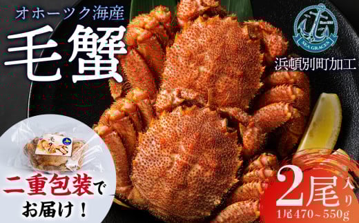 【数量限定】北海道産 毛がに 2尾 (１尾470g～550g)【株式会社シーグレイセス】浜頓別 塩茹で カニ