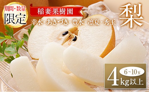 
                  ＜期間・数量限定＞稲妻果樹園の『梨』4kg以上（幸水・あきづき・豊水・凛夏・秀玉のいずれか）宮崎県新富町産 くだもの デザート【B507-2026】
                