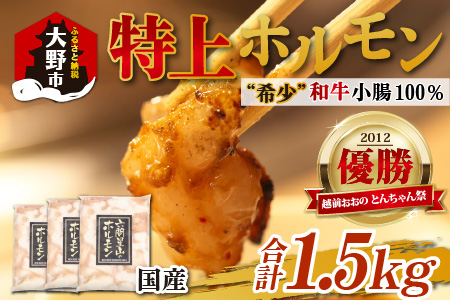 とんちゃん祭2012年優勝商品!特上ホルモン(和牛小腸100%) 500g×3袋 計1.5kg [B-026001]