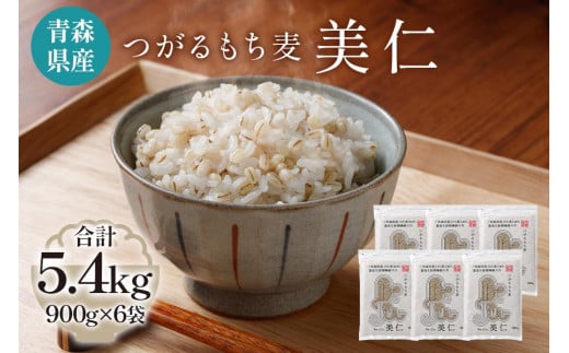 
[青森県産もち麦] つがるもち麦 美仁 900g×6袋｜青森 津軽 食物繊維 もちむぎ 無農薬 [0339]
