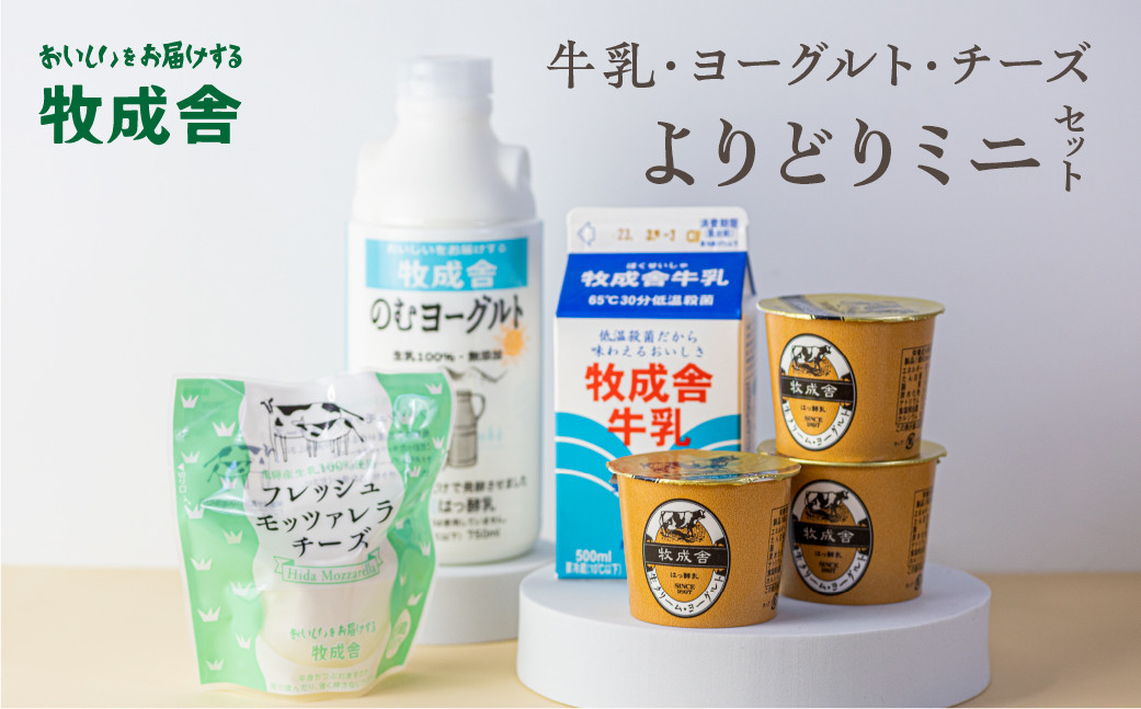 
                  ＜牧成舎＞牛乳 ヨーグルト チーズ よりどりミニセット 4種 飛騨産生乳で作ったこだわりの乳製品セット 単身用 一人暮らし 2人暮らし ギフト まとめ買い 乳製品 福袋
                