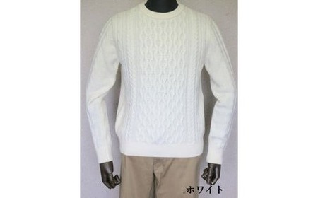 セーター メンズ ニット アラン柄 ウール100% ( ホワイト・L ) | ウール 長袖 冬