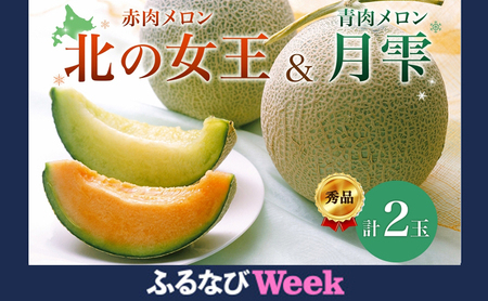 【ふるなびWEEK対象】【2026年夏発送】北海道 赤肉メロン 北の女王 青肉メロン 月雫 秀品 約1.6kg 各1玉 令和8年 メロン 果物 フルーツ 旬 希少 甘い 豊潤 国産 産地直送 ギフト お祝い 贈答品 贈り物 お中元 お取り寄せ 送料無料 FN-Limited-PR