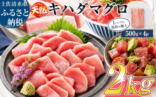 訳あり 天然マグロ 赤身 2kg（500g×4パック）天然キハダマグロ 柵 刺身 お刺身 刺し身 お造り 鉄火丼 漬け丼 ポキ 炙り ステーキ 冷凍【R01620】