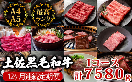 【12回定期便】土佐黒毛和牛 食べ比べ 7580g (計7.5kg以上) | Iコース 厳選 国産 和牛 すき焼き しゃぶしゃぶ ステーキ 焼き肉 お肉 にく 霜降り 牛肉 ウデ肉 うで肉 モモ肉 もも肉 サーロイン リブロース 人気 贈答 ギフト プレゼント 小分け 数量限定 12ヵ月 頒布会 老舗 たけうちミート 高知県 須崎市