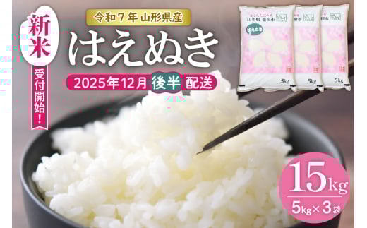 【令和7年産米】★2025年12月後半発送★はえぬき 15kg（5kg×3袋）山形県 東根市産　hi002-033-123-1