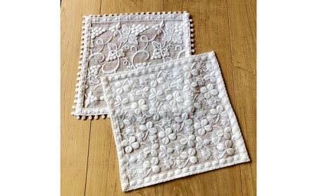 白いタオルレース ハンカチ ２枚組 小物 雑貨 ファッション 刺繍 ハンカチ 