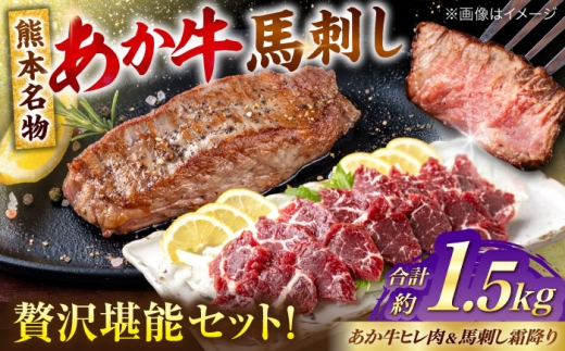 熊本の贅沢 あか牛 ヒレ肉 約900g 霜降り 馬刺し 約600g（計約1.5kg） / あか牛 あかうし 赤牛 ヒレ 霜降り 馬刺し 馬肉 ばさし basashi 熊本 合志 九州 牛肉 冷凍 大容量 1.5kg ギフト【合同会社 たべたせいか】 [AYCB074]