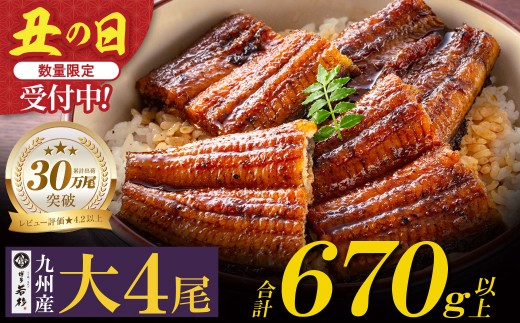 Y61-73R01 【2026年 丑の日 先行予約】ふっくらジューシー！ 国産うなぎ蒲焼大サイズ4尾（計670g以上）鰻蒲焼用タレ・山椒付 うなぎ 生産量日本一鹿児島県産うなぎ 宮崎県産うなぎ 熊本県産うなぎ 九州産 うなぎ 鰻 人気 おすすめ 鰻 ウナギ うなぎ 国産 冷凍 蒲焼 うな重 ひつまぶし 土用 丑の日 ★レビューキャンペーン開催★