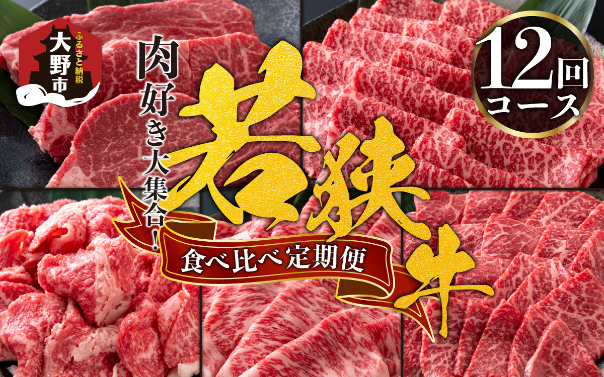 
【肉の定期便×12回 コース】肉好き大集合！若狭牛 食べ比べ 定期便 ！【福井のブランド 牛肉】【4等級 以上】
