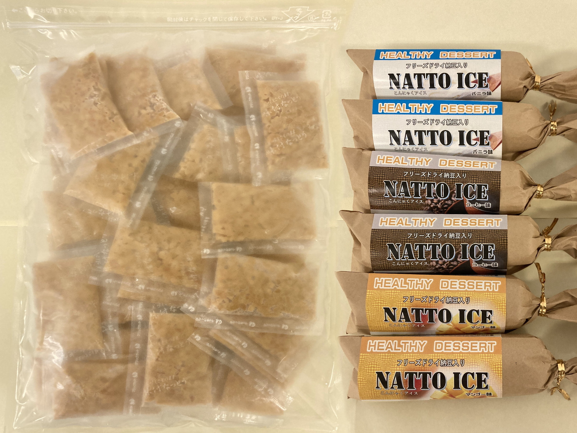 
【240】味付なっとう（20g×40個入）納豆蒟蒻アイス（バニラ・コーヒー・マンゴー）
