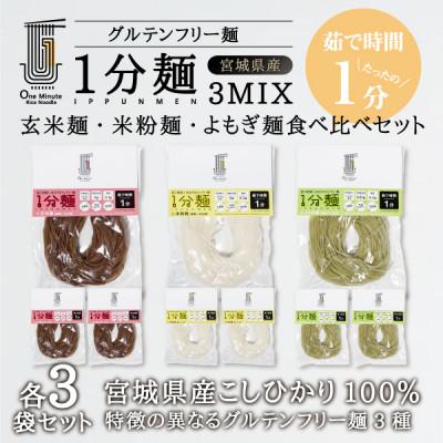 ふるさと納税 宮城県 茹で時間1分のグルテンフリー麺　1分麺3種の食べ比べセット 各3袋