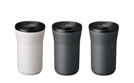【京セラ】蓋付きタンブラー 350ml ＜クリームホワイト1個・ダークグレー2個＞ 計3個セット CERAMUG タンブラー 真空容器 保冷 保温 真空断熱 セラミック トラベルカップ KYOCERA CSR-609-2