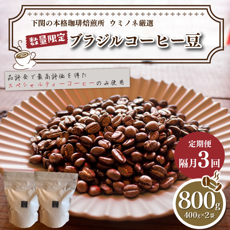 【定期便】【豆】 訳あり コーヒー豆 800g(400g×2袋) 隔月3回 合計 2.4kg ブラジル 再入荷 2024年度入荷分