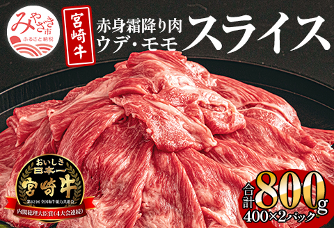 宮崎牛 ウデ モモ スライス セット 800g 赤身 霜降り肉 400g×2 |牛肉 牛 肉 ウデ モモ 赤身