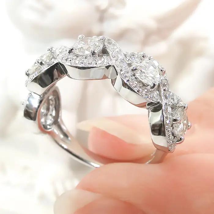 指輪 プラチナ PT900 ダイヤモンド 1.8ct リング ラウンド ウェーブ ねじれ ∞ ツイスト ボリューム ハーフエタニティ【f256-pt-d】 ALPAZ102