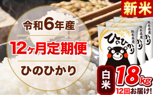 令和6年産新米 【12ヵ月定期便】 白米 ひのひかり 定期便 18kg 6kg×3袋《お申込み翌月から出荷開始》 熊本県産 精米 ひの 米 こめ ヒノヒカリ コメ お米