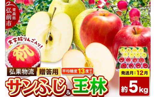 【26年12月発送】りんご サンふじ・王林＋文字絵入りりんご1個【贈答用】約5kg 糖度13度以上 青森県 弘前市 先行受付 [先行予約 サンふじ 王林 りんご 贈り物 贈答用 お歳暮 お中元 ギフト 5キロ アップル おいしい 黄色 果実 果物 詰め合わせ セット 赤色 美味]