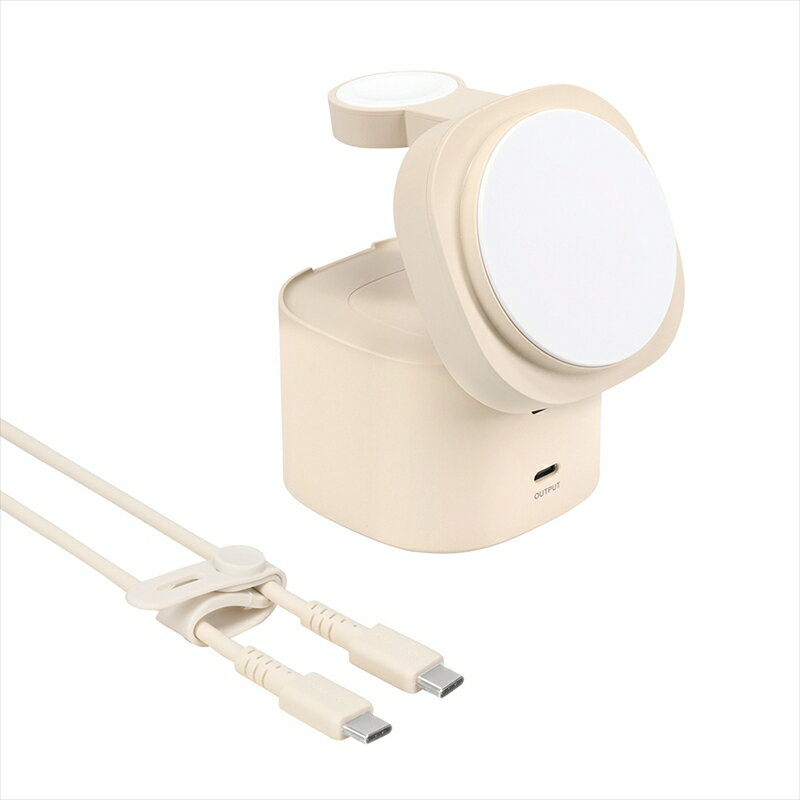 【ふるさと納税】MOTTERU(モッテル) 4in1 マグネット式 ワイヤレス充電器 MagSafe対応 Qi2認証品 シリコンケーブル/シリコンケーブルバンド付属 (MOT-QI15W04-EC) アーモンドミルク【 充電器 神奈川県 海老名市 】